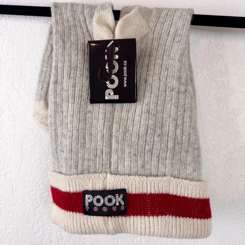 POOK TOQUE Gray Red Stripe Knit Beanie Hat Childrens Size Adjustable